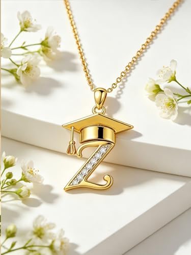 Graduation Gifts for Women, 18K Gold Graduation Initial Necklace A-Z, Inspiring Grad Pendant Necklace Present, College Seniors High School Graduations Jewelry Gifts - Image 3