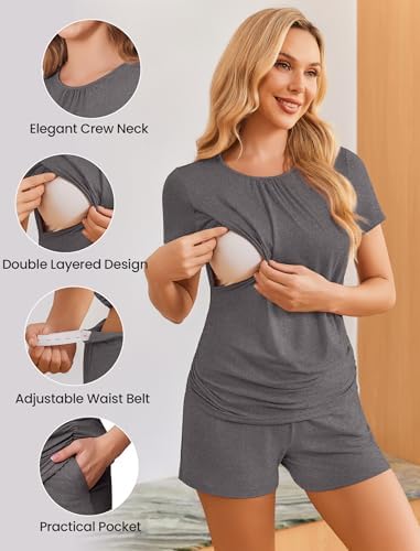 Ekouaer Maternity Nursing Pajamas Set 3 Piece Postpartum Breastfeeding Pjs - Image 3