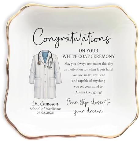 White Coat Ceramic Tray, Medical School Graduation Gift, White Coat Ceremony Gift for Doctors Nurses PA Student, Custom Graduation Gifts for Medical Pharmacy PA Students Keepsake by ZISOL26HZ