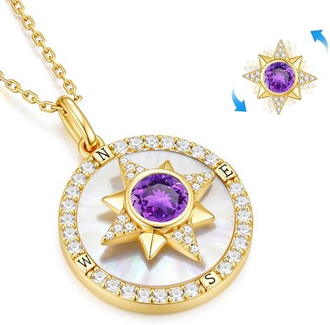 Iefil Compass Necklace for Women, Birthstone Necklace, 925 Sterling Silver - Image 2
