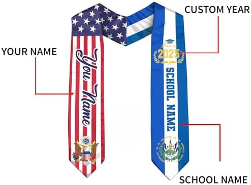 Custom Salvadoran Flag Graduation Sash 2026, Salvadoran Graduation Sash, Graduation Stole Class of 2026 Gift for Her Him - Image 3