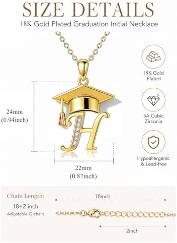 Graduation Gifts for Women, 18K Gold Graduation Initial Necklace A-Z, Inspiring Grad Pendant Necklace Present, College Seniors High School Graduations Jewelry Gifts - Image 2