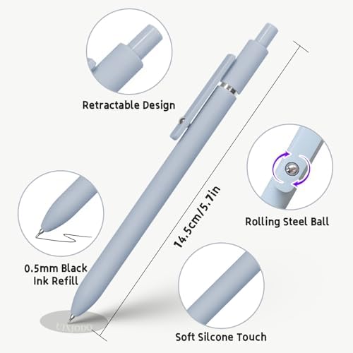 UIXJODO Gel Pens, 5 Pcs 0.5mm Black Ink Pens Fine Point Smooth Writing Pens, High-End Series Pens for Journaling Note Taking, Cute Office School Supplies Gifts for Women Men (Morandi) - Image 3
