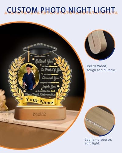 Personalized Graduation Gifts Custom Photo Name Night Light Black and Gold LED Table Lamp for 2026 University High School Senior Keepsake(Wheat) - Image 6