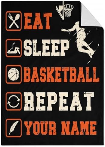 Mercuryelf Custom Basketball Throw Blanket - Soft, Fuzzy & Warm - 30x40 Inches Small Blankets for Lap, Crib - Black Sports Funny Throws Gift for Basketball Lovers by Mercuryelf