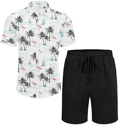 COOFANDY Men's Summer Beach Outfits 2 Piece Short Sleeve Shirts and Shorts Vacation Texture Linen Sets for Men - Image 5