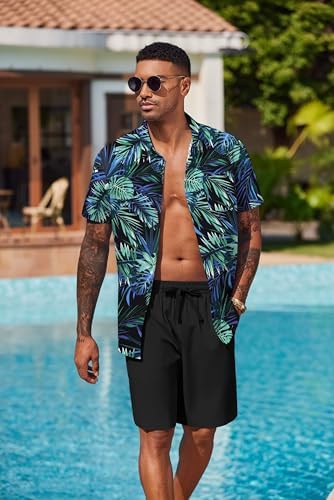 COOFANDY Men's Hawaiian 2 Piece Outfits Floral Button Down Shirt and Shorts Vacation Outfits Summer Beach Matching Set - Image 4