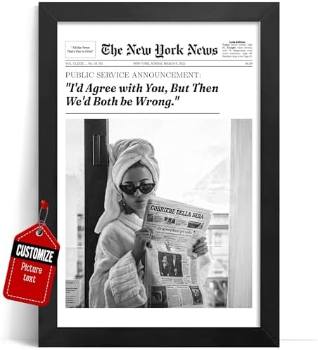 Custom Trendy Newspaper Framed Wall Art With Headline and Photo, Modern Cool Girl Canvas, Magazine Cover Style Poster Print, College Dorm Decor for Bedroom Living Room, Gifts For Friend & Yourself by VICILO