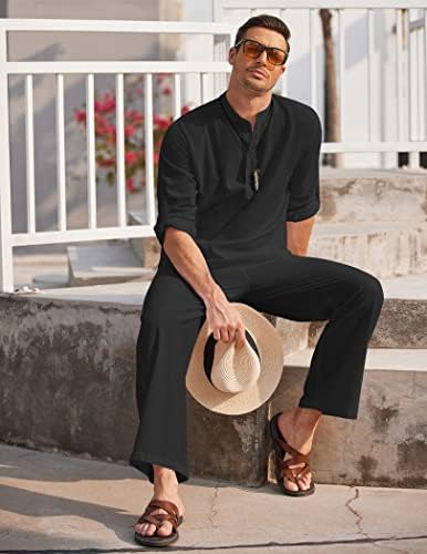 COOFANDY Men’s 2 Piece Cotton Linen Set Casual Beach Outfits Long Sleeve - Image 6