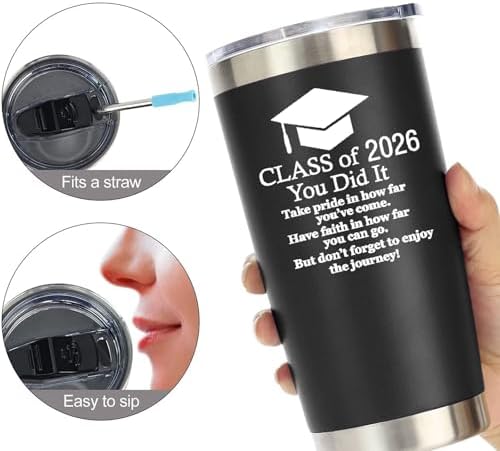 2026 Graduation Motivational Gift for Him Her 20 Ounce Stainless Steel Car Tumbler Insulted Mug Cup Graduate Inspirational Gifts for College (Black) - Image 3