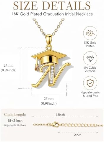 Graduation Gifts for Women, 18K Gold Graduation Initial Necklace A-Z, Inspiring Grad Pendant Necklace Present, College Seniors High School Graduations Jewelry Gifts - Image 6