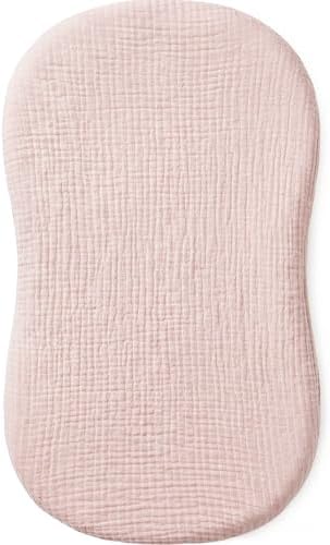 Muslin Bassinet Sheet Compatible with Halo BassiNest Swivel Sleeper - 100% Cotton Hourglass & Peanut Shape Mattress Pad Cover (30"x18"), Breathable & Soft, Boho (1 Pack Pink) by ProGoleem