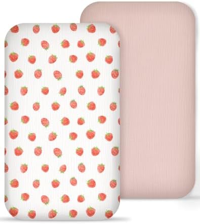 Muslin Bedside Bassinet Sheets 2 Pack, 33" X 20", (Strawberry & Pale Pink) by Meowcards