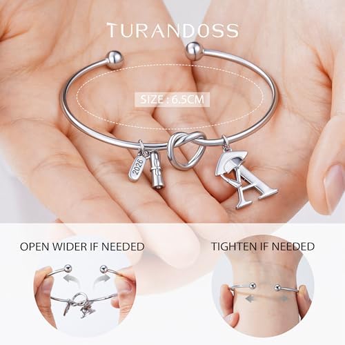 Turandoss Graduation Gifts for Women 2026 - 14K White Gold Plated Initial Knot Cuff Bangle, Dainty Grad Cap Diploma Bracelet, Class of 2026 Graduation Jewelry Gift for Her College High School Graduate - Image 5