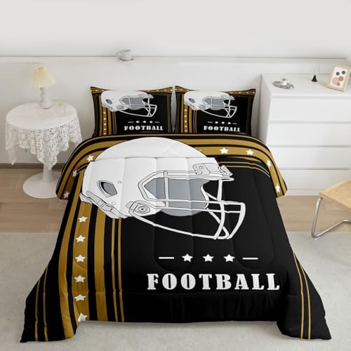 Erosebridal Football Bedding Comforters & Sets Boys Football Bedroom Decor, Gridiron Sports Game Comforter Set Football Lovers Ball Seasonal Bedding King Size, Black Brown - Image 3