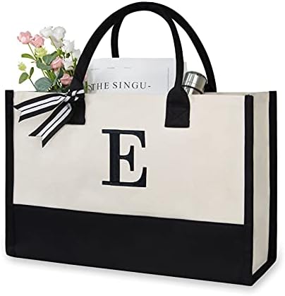 TOPDesign Personalized Initial Canvas Beach Bag, Monogrammed Gift Tote Bag for Women by TOPDesign