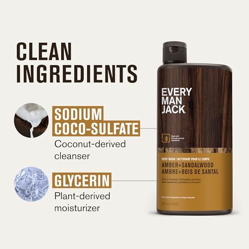 Every Man Jack Amber+Sandalwood Hydrating Mens Body Wash for All Skin Types-Cleanse, Nourish, and Hydrate Skin with Naturally Derived Ingredients-Paraben Free, Phthalate Free, Dye Free-24oz(Pack of 2) - Image 5