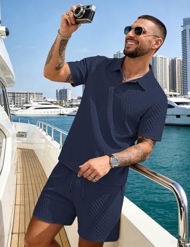 Men's 2 Pieces Outfits Casual Polo Shirt and Shorts Set Collar Athletic Jogging Summer Tracksuit - Image 5
