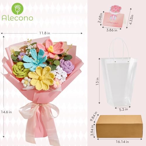 Alecono Pastel Crochet Flower Bouquet Handmade Knitted Tulip Rose Floral - Image 7