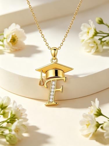Graduation Gifts for Women, 18K Gold Graduation Initial Necklace A-Z, Inspiring Grad Pendant Necklace Present, College Seniors High School Graduations Jewelry Gifts - Image 4