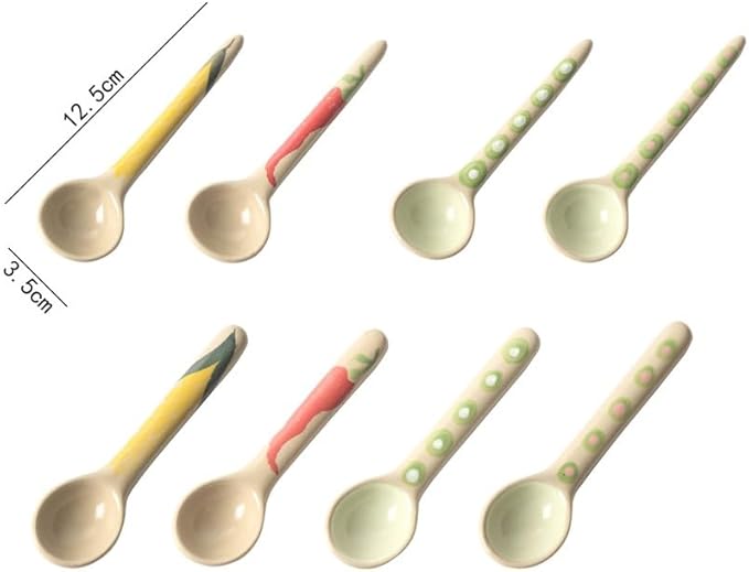 4-PCS hand-painted ceramic afternoon tea and coffee stirring spoon set, long-handled dessert spoons, handcrafted ceramic spoons, coffee spoons, teaspoons, size 4.9*1.3in (12.5*3.5cm) (Round handle)