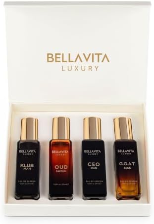 Bella Vita Organic Man Luxury Perfume Gift Set 4x20 ML for Men with Dominus, Oud, CEO, Impact Perfume|Woody, Citrusy Long Lasting EDP & EDC Fragrance Scent |80 ML by BellavitaLuxury