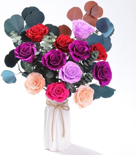 Lovenfold Flowers for Delivery Birthday Flowers Gift for Her,Preserved Flowers Bouquet 12 Roses Mixed Bouquet,Rose Gifts for Women Mom Grandma(Mixed 12 Purple-A Roses) - Image 4
