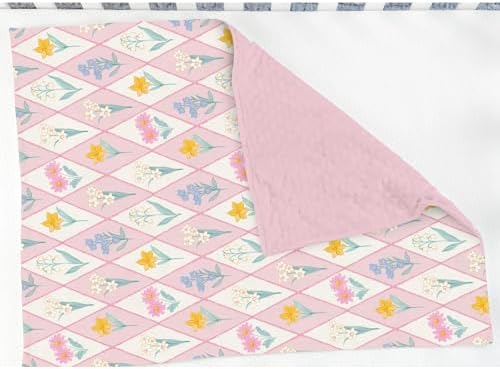 Wildflower Floral Patchwork Baby Blanket for Girl Boy Spring Flowers Grid Soft Mink Dotted Backing Double Layer Swaddle Blanket Garden Summer Florals Bed Throws for Newborn Toddler Crib 30x40 Pink - Image 3