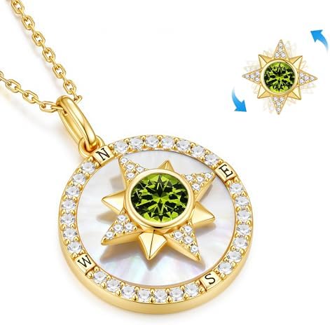 Iefil Compass Necklace for Women, Birthstone Necklace, 925 Sterling Silver - Image 2