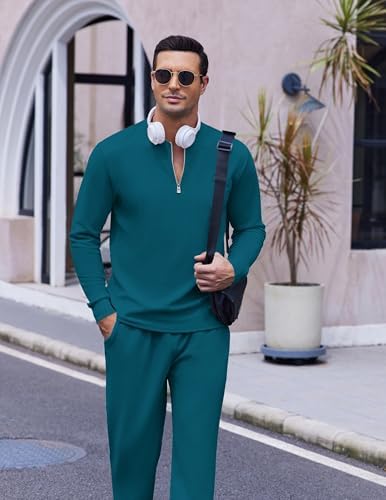 COOFANDY Men's 2 Piece Tracksuit Set Polo Athletic Sweatsuit Quarter Zip Jogging Long Sleeve Casual Sports Outfits - Image 3