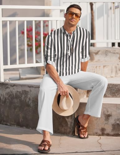 COOFANDY Men’s 2 Piece Cotton Linen Set Casual Beach Outfits Long Sleeve - Image 4