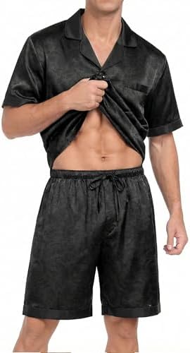 Ekouaer Men Silk Pajamas Set 2 Pieces Satin Pj Button Down Loungewear Sets - Image 3