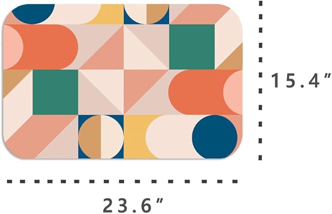Colored Geometric Patterns Diatomite Stone Bath Mat Diatomaceous Earth Shower Mat Quick-Dry, Non-Slip, Easy to Clean for Bathroom Floor