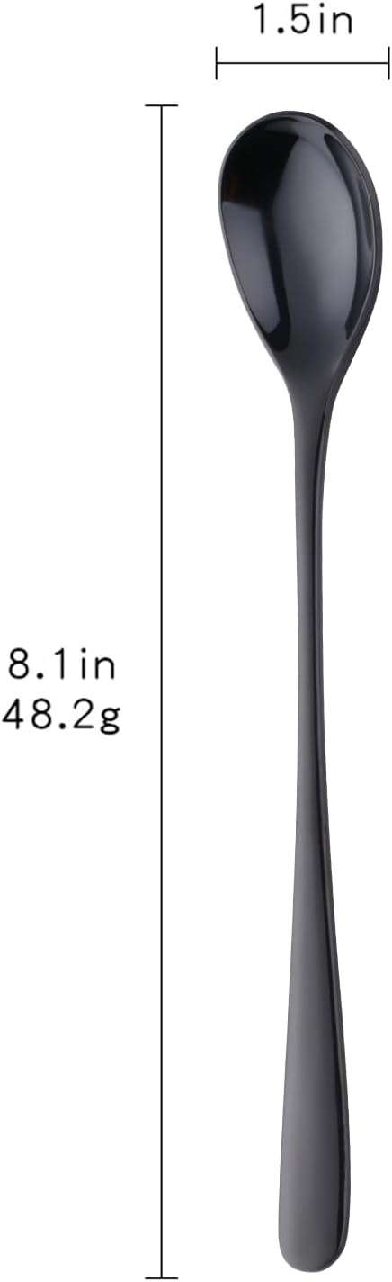 Buyer Star 8-Inch Long Handle Iced Tea Spoons, Ice Cream Spoon, Stainless Steel Cocktail Stirring Spoons, Set of 8 (Black)