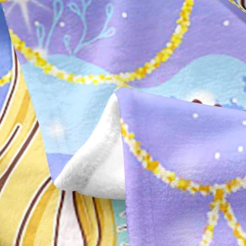 Erosebridal Mermaid Flannel Blanket Queen Inch Fish Scales Fleece Blanket Underwater Coral Sequins Seahorse Fuzzy Plush Throw Octopus Crab Shell Seaweed Living Room Decor - Image 3