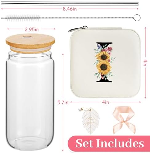 AYGXU Small Travel Jewelry Case, Portable Jewelry Box, Organizer Storage Holder Boxes, Iced Coffee Cute Tumbler Cup, Bamboo Lids for Glass Cups, Teacher Gifts for Women, Initial I White - Image 2