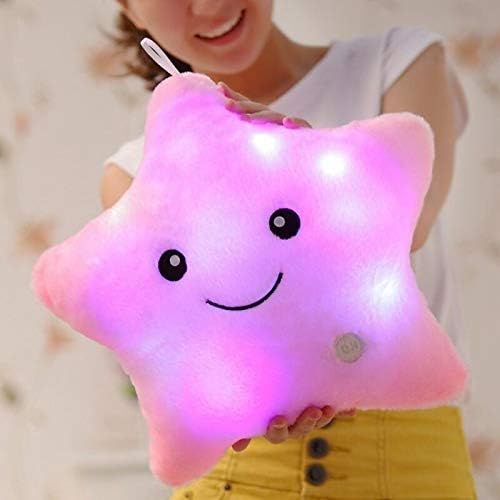 Creative Twinkle Star Shaped Plush Pillow, LED Night Light Glowing Cushions Stuffed Toys Gifts for Kids, Decoration (Pink)