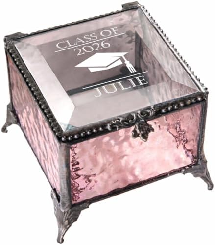 Graduation Keepsake Box Class of 2026 Personalized Name, Textured Clear Glass Jewelry Box, Engraved Memory Box with Graduation Cap, Senior Gift 2026 - Image 2