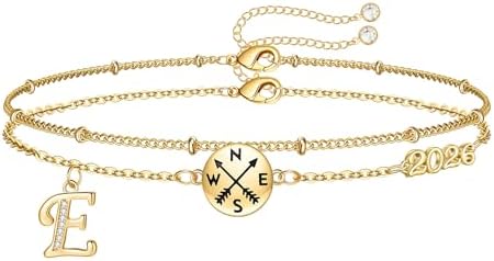 Hidepoo Graduation Gifts for Her, 14K-Gold-Plated Initial Compass Bracelet by HIDEPOO
