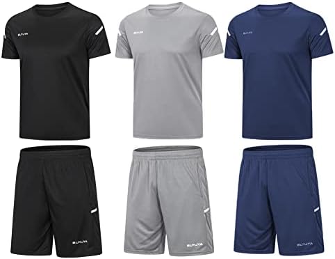 BUYJYA Men's Workout Clothes Athletic Shorts Shirt Set 3 Pack Basketball Football Training Running Gym Christmas gifts by BUYJYA