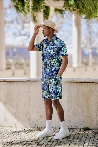COOFANDY Men's Hawaiian 2 Piece Outfits Floral Button Down Shirt and Shorts Vacation Outfits Summer Beach Matching Set - Image 3