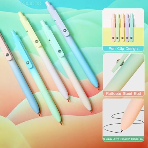 UIXJODO Gel Pens, 5 Pcs Black Ink Pens for Women, 0.7mm Medium Point Smooth Writing Pens with Silicone Grip, High-End Series Metal Clip Retractable Pens for Journaling Note Taking (5 Pcs Pastel) - Image 2