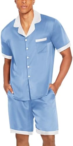 Ekouaer Men Silk Pajamas Set 2 Pieces Satin Pj Button Down Loungewear Sets - Image 5