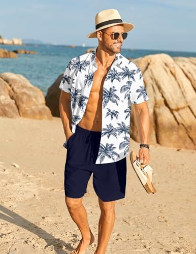 COOFANDY Men's Hawaiian 2 Piece Outfits Floral Button Down Shirt and Shorts Vacation Outfits Summer Beach Matching Set - Image 2