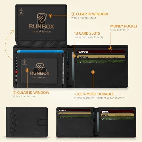 RUNBOX Wallet for Men -Slim Rfid Leather Mens Bifold Novelty Wallets 2 ID Window With Gift Box Men's Accessories - Image 3
