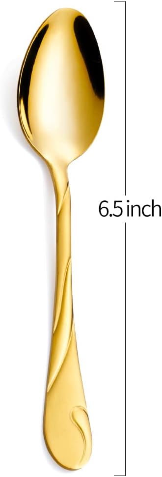 Gold Dessert Spoon Set, Seeshine 6.5-inch Stainless Steel Shiny Gold Teaspoon, Espresso Coffee Spoon, Set of 6