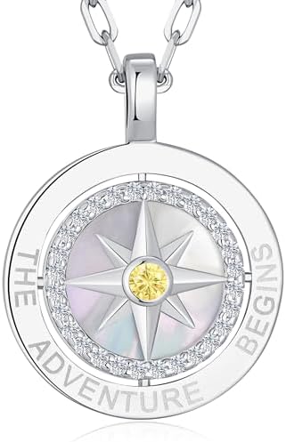 Compass Birthstone Pendant Necklace for Women, S925 Sterling Silver Jewelry by LOUISASECRET