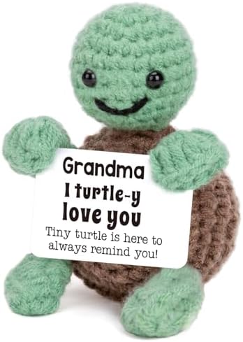 4THFARMES Mini Funny Turtle Grandma Gifts, Birthday Gifts for Grandma from Granddaughter Grandson Grandkids, Nana Gigi Love Small Cute Stuff Things, Handmade Emotional Positive Crochet Turtle by 4THFARMES