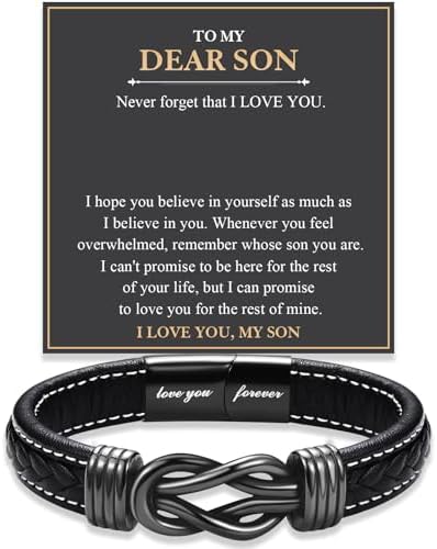 Love You Forever Infinity Leather Bracelet Gifts for Men Him Teen Boys by FIEEFX