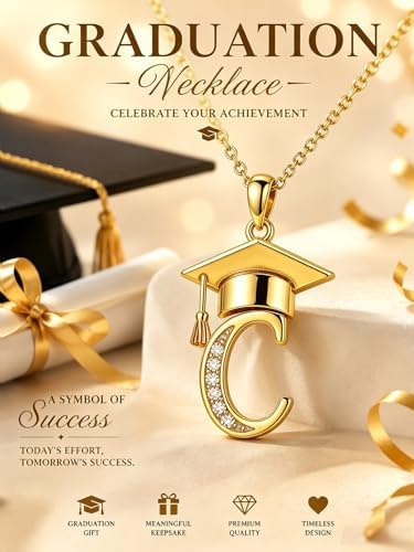 Graduation Gifts for Women, 18K Gold Graduation Initial Necklace A-Z, Inspiring Grad Pendant Necklace Present, College Seniors High School Graduations Jewelry Gifts - Image 6